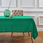 Solino Home Linen Tablecloth 60 x 108 Inch - Classic Hemstitch 100% Pure Linen Emerald Green Table Cloth for Rectangle Tables - Machine Washable Tablecloth