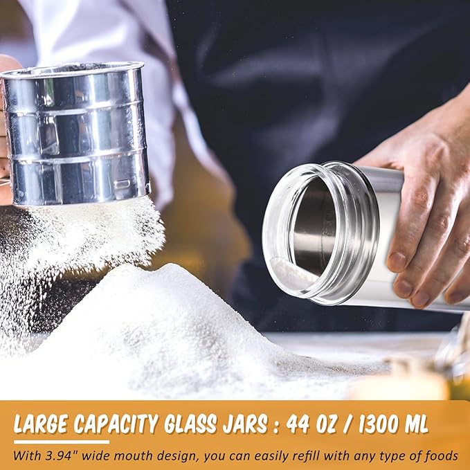 6 Pack Kitchen Canisters Set Airtight Coffee Sugar Tea Candy Storage Jars with Window Glass Stainless Steel Containers with Lids for Flour Cookies Spices Grains Kitchen Decorations(44 oz)