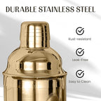 Mixology & Craft Bartender Kit – 15-Piece Cocktail Shaker Set with Bar Tools, Premium Stainless Steel Drink Mixer Accessories for Home Bar, Includes Bamboo Stand, Plus Exclusive Recipe Cards (Gold)