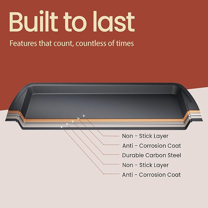 Cookie Sheet with Wire Rack Set, 2-Piece Nonstick Gray Carbon Steel Pan & Cooling Rack, Space-Saving Stackable Set, PFOA, PFOS, PTFE Free, Oven Safe Up to 450°F, 17.4" Pan & 14.7" Rack