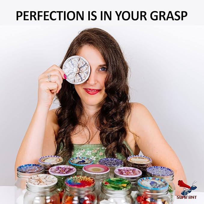 Supa Ant Thickest Canning Lids Regular Mouth (50 Pcs) Food Grade Tin Can Lids for Canned Food-Buckle Proof & Rust Proof Lid for Canning Kit for Regular Mouth Mason Jars (White Pearls) Canning Supplies