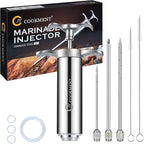 JY COOKMENT Meat Injector Syringe - Flavor Injector with 3 Stainless Steel Professional Needles;2pcs Cleaning Brush for BBQ Grill Smoker 2-oz Large Capacity Barrel