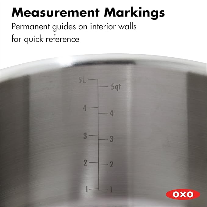 OXO 13 Piece Stainless Steel Cookware Set, Tri-Ply Multiclad Pots & Pans, PFAS-Free Ceramic Nonstick Coated Frying Pans, Induction Compatible, Dishwasher & Oven Safe, Sauce, Stock, Saute, Silver