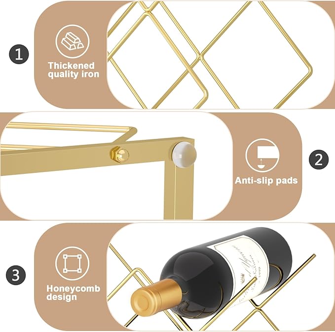 Urban Deco Gold Wine Rack Small Countertop for Cabinets – 5 Wine Holder Countertop Stylish and Compact Small Wine Racks