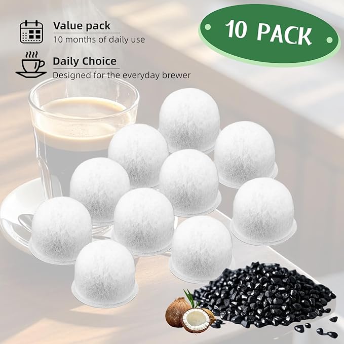 10 Pack Activated Carbon Water Filter Pods Replacement for Coffee Maker System