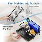 GSlife 2 in Set of Dish Drying Rack and Sink Caddy - Dish Rack for Kitchen Counter with Slots, Utensil Holder, Cup Holder, Cutting Board Holder, Black