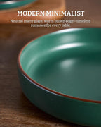 famiware Mercury Pasta Bowls Set of 4, 33 oz Large Salad Bowls, Stoneware Pasta Plates Bowls, Serving Bowls for Kitchen, Microwave & Dishwasher Safe, Dark Green