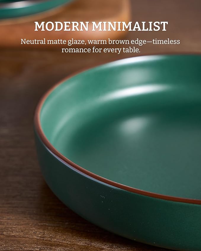 famiware Mercury Pasta Bowls Set of 4, 33 oz Large Salad Bowls, Stoneware Pasta Plates Bowls, Serving Bowls for Kitchen, Microwave & Dishwasher Safe, Dark Green