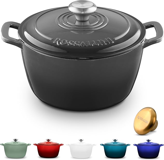 Signature Enameled Cast Iron Dutch Oven, Non-Stick Serving Pot with Tight Fitting Lid for Perfect Roasting, Baking, Sauteing, and Bread Making | 4.5Q (4.2L) - Oyster Grey
