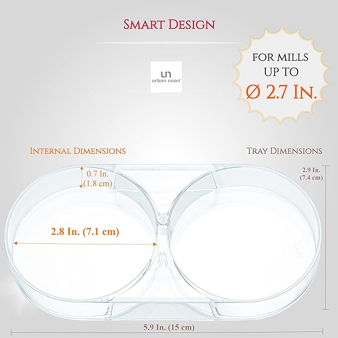 Salt and Pepper Mill Tray - Acrylic Transparent Mill Rest by urban noon - Grinders up to 2.7 inches in diameter