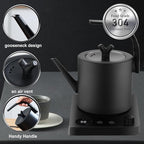 1.0L Gooseneck Electric Kettle with Temperature Control, 304 Stainless Steel Tea Kettle, Auto Shut-Off & 360° Smart Base, 800W Fast Boiling BPA-Free, Matte Black for Home/Office/Coffee/Tea