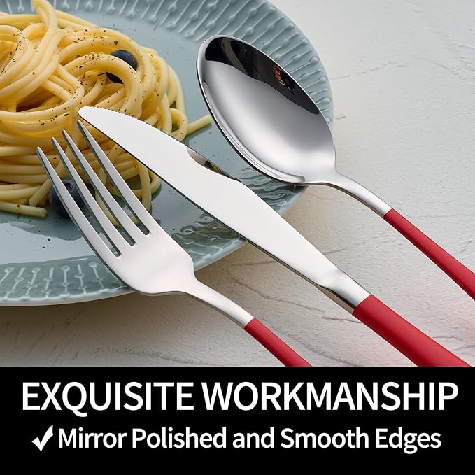 20-Pieces Red Silverware Sets for 4,Red Handle Stainless Steel Cutlery Set, Include Forks Spoons and Knives Set, Dishwasher Safe Utensil Sets for Home Restaurant
