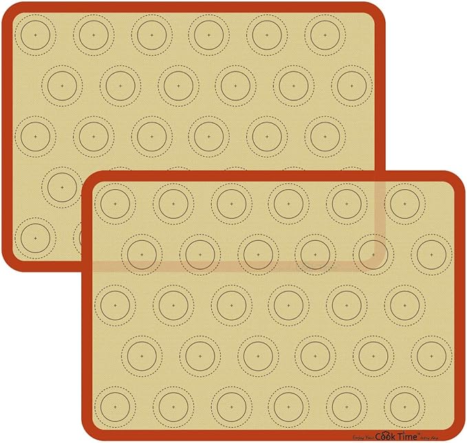 Macaron Silicone Baking Mat - Set of 2 Non Stick Silicon Macaroon Baking Sheet Cookie Liner(BPA Free/Reusable/Half Sheet),Perfect Cooking Kit for Macarons,Pastry,Cake and Bread Making (Red)
