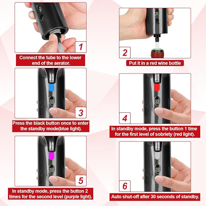 Electric Wine Aerator, One-Touch Automatic Wine Decanter for Red & White Wine, Wine Dispenser, Wine Pourer, Wine Gifts for Wine Lovers (Black)