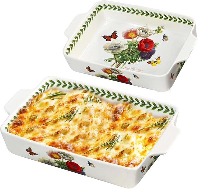ACMLIFE Ceramic Casserole Dish for Oven, Floral Baking Dishes for Oven Lasagna Pan, Large Baking Dish with Handles, Durable and Oven Safe Pan, for Roasting and Baking, Gift Packaging 2 Pcs Set(13"x8"+10.3"x6.3") (Beauty)