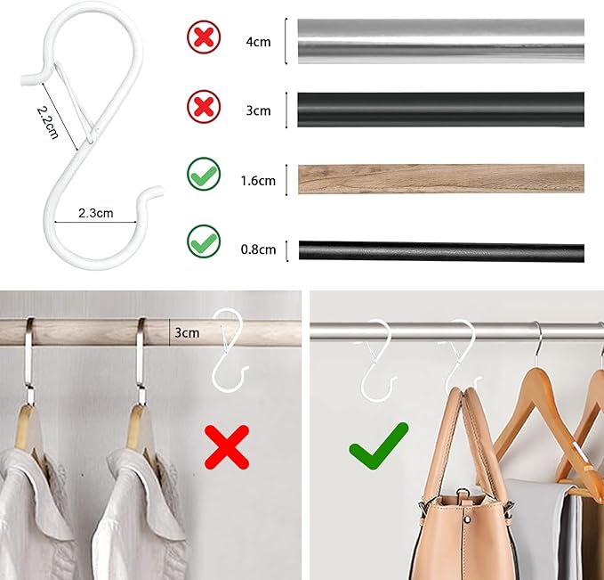 12PCS S Hooks for Hanging,3.5 Inch Heavy Duty Closet Hooks with Safety Buckle,Closet Hooks Hanging for Plants,Clothes,Kitchen Utensil,String Lights,Handbags,Belt, Hat, Cup, Tie (White)