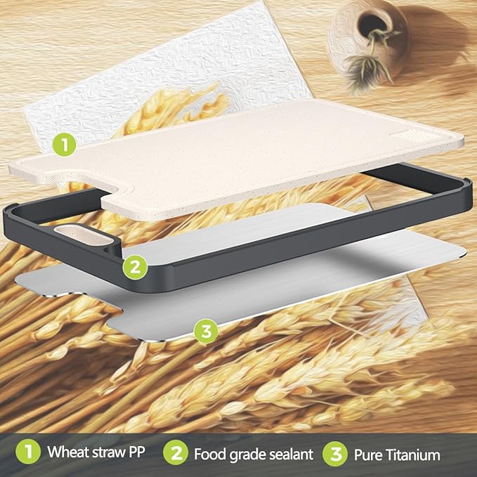 Titanium Cutting Boards for Kitchen - Double Sided Cutting Board with Juice Groove & Non-Slip Feet, Food Grade Chopping Board, Dishwasher Safe & Knife-Friendly (16"x11")