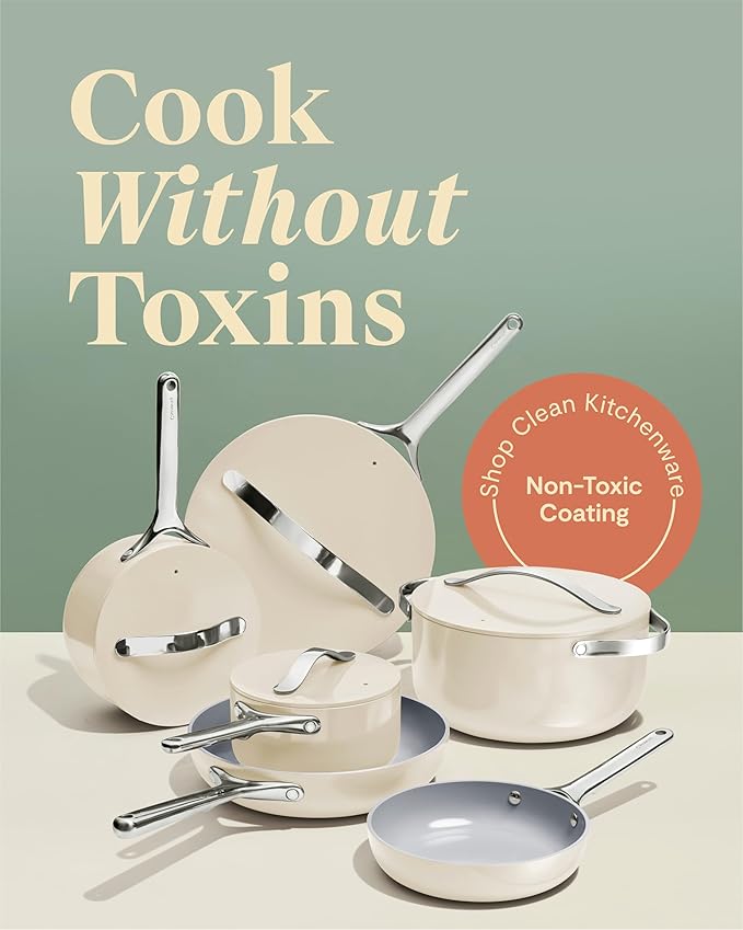 Caraway Deluxe Non-stick Ceramic Cookware Set (16 Piece) Pots, Frying Pans, Lids and Kitchen Storage - PFAS & PFOA Free - Oven Safe Pan Set & Compatible with All Stovetops - Navy