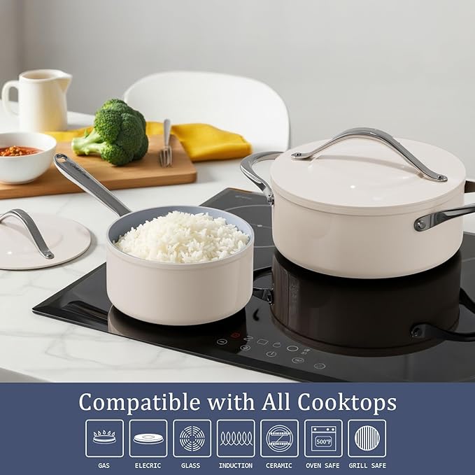 Stock Pot 4.5qt Dutch Oven with Lid (9.5") Nonstick Ceramic Coated Non-Toxic PFAS-Free Even Heat Distribution for Braising, Baking Bread & Soups, Compatible for All Cooktops(Induction/Gas/Electric) Oven Safe to 500°F (Caribbean Blue)