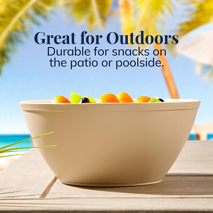 US Acrylic Wheat Straw Unbreakable 28 oz. Stackable Cereal Bowls for Snacks & Ice Cream in Beige Colors (Set of 8) 6-inch Reusable, BPA-Free, Dishwasher Safe Dinnerware, Made in USA