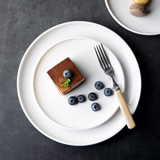 AmorArc Ceramic Plates Set of 6, 8.0 Inch Round Stoneware Salad Plates Use for Dessert, Salad, Appetizer etc,Microwave and Dishwasher Safe, Scratch Resistant Small Deep Dinner Plates-White