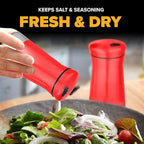 The Original Salt and Pepper Shakers set -Red- Spice Dispenser with Adjustable Pour Holes - Stainless Steel & Glass Set of 2 Bottles