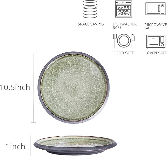 Uaral Dinner Plates,10.5inch Ceramic Plates Salad Plates Two-Tone Color Glaze Kitchen Serving Dishes,Set of 2(Texture Black and Green)