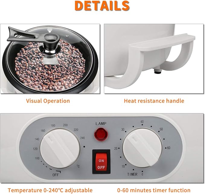 Upgrade Coffee Roaster Machine for Home Use, 110V Household Electric Coffee Bean Roaster with Timer 1200W Roasting Machine Peanut Bean Home Coffee Roaster