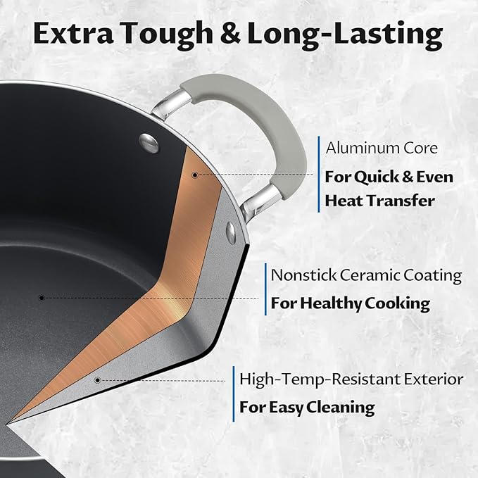 8 Quart Pot with Lid, BEZIA Ceramic Nonstick Stock Pot with Lid, Induction Ready, Large Cooking Pot with Silicone Handle, Compatible with All Cooktops, Dishwasher Safe