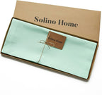 Solino Home Cotton Linen Table Runner 90 Inches Long - Dru Aqua Dining Table Runner 14 x 90 Inch for Summer - Handcrafted and Machine Washable