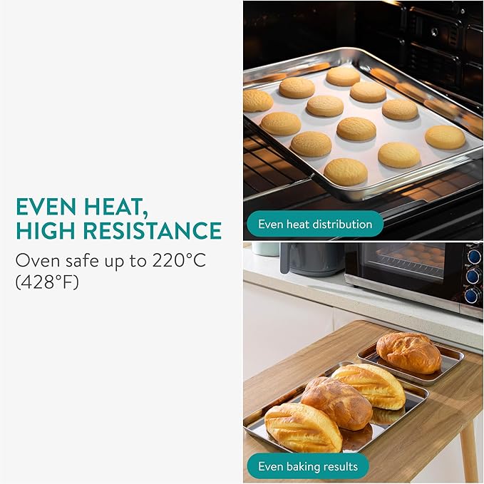 Navaris Baking Pan Breading Trays - Stainless Steel Baking Sheet Chicken Bacon Grilling Pan for Oven Cooking - Oven Grill Pan Cookie Tray - Set of 3 15.7/12.2/10.2" (40/31/26cm)