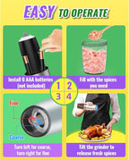 Rongyuxuan Gravity Salt and Pepper Mill Set,Electric Automatic Pepper Grinder Mill Shaker with Battery Powered,Stainless Steel,Blue LED Light,Adjustable Coarseness,One Hand Use,Light Grey