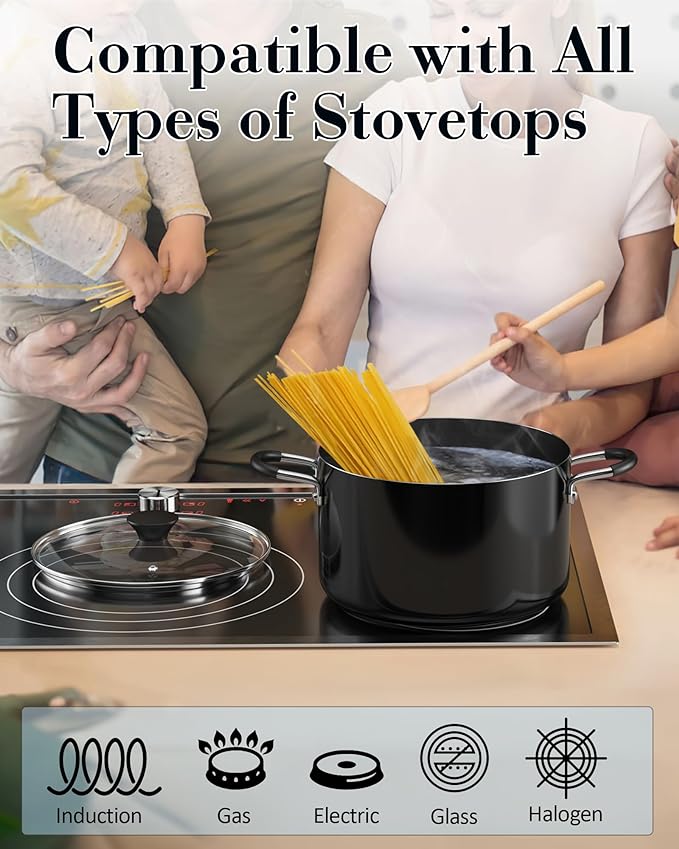 Cook N Home Nonstick Stockpot with Lid 6-QT, Professional Deep Cooking Pot Cookware Casserole with Glass Lid, Black