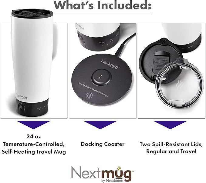 Nextmug Ultra - Temperature-Controlled, Self-Heating Travel Mug (White - 24 oz.)