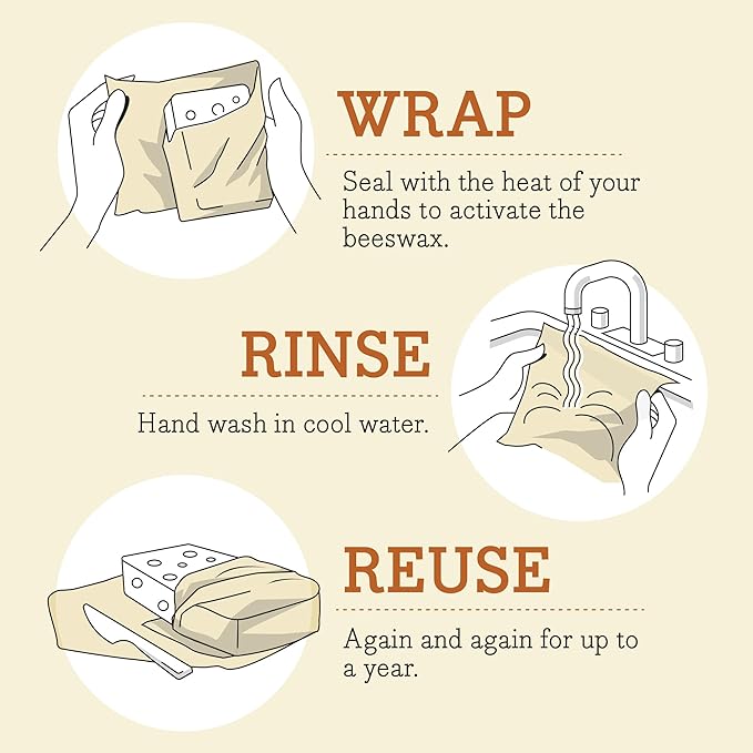 Bee's Wrap Beeswax Wraps for Food - Fresh Fruit 3 Pack (S, M, L) Made in USA Reusable & Organic Food Wraps, Sandwich Wrap & Bowl Covers - Eco-Friendly Alternative to Aluminum Foil & Plastic Wrap