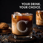 On The Rox Drinks (C-Monogram) - 4 Piece Set of 11 Ounce Engraved Heavy Base Rocks Glasses Elegant Glass-Multi-Purpose Beverage-Rocks Glass- Gift for any Occasion