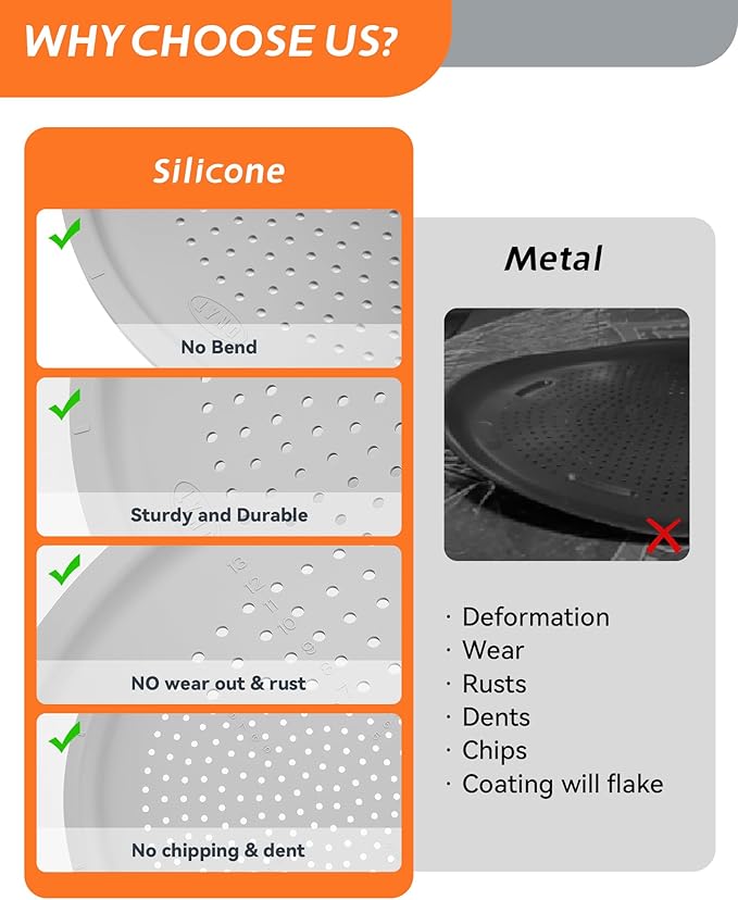 LYNG Pizza Pan 16 Inch, 2 Pack Silicone Nonstick Pizza Tray For Oven, Pizza Pan With Holes Dishwasher Safe, Suitable For Home Kitchen Dark Baking