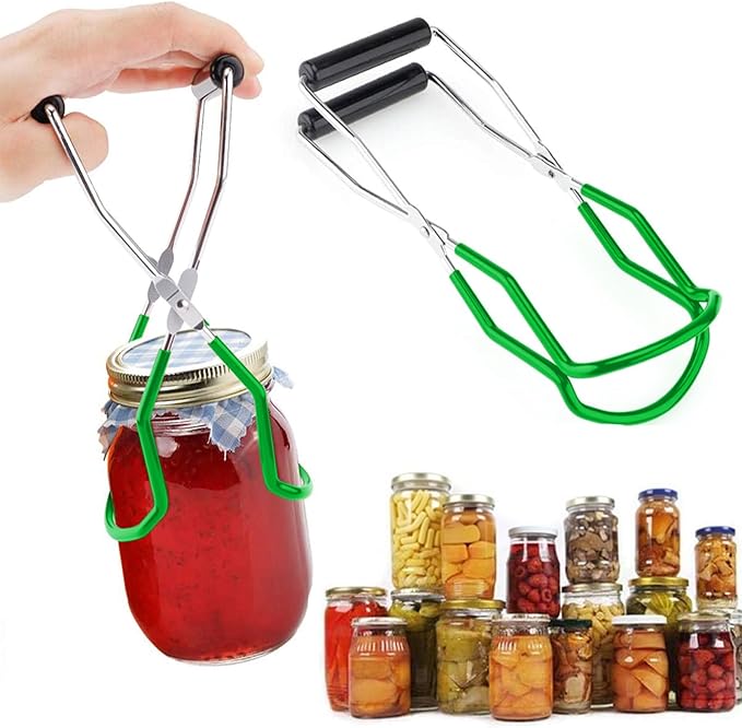 Canning Jar Lifter Tongs, Stainless Steel Jar Lifter with Rubber Grips - for Slip Wide-Mouth Clip for Kitchen Restaurant, Green