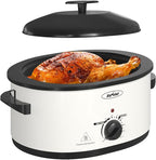 Sunvivi 8-Quart Roaster Oven with Self-Basting Lid, Electric Turkey Roaster Oven with Removable Pan and Rack, Stainless Steel, White