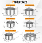 COSTWAY 12 Piece Stainless Steel Cookware Set, Pots and Pans Set with Stock Pot, Frying Pans, Saucepan, 6 Glass Lids, Induction Compatible, Kitchen Cookware Sets for Home, Silver (12 Piece)