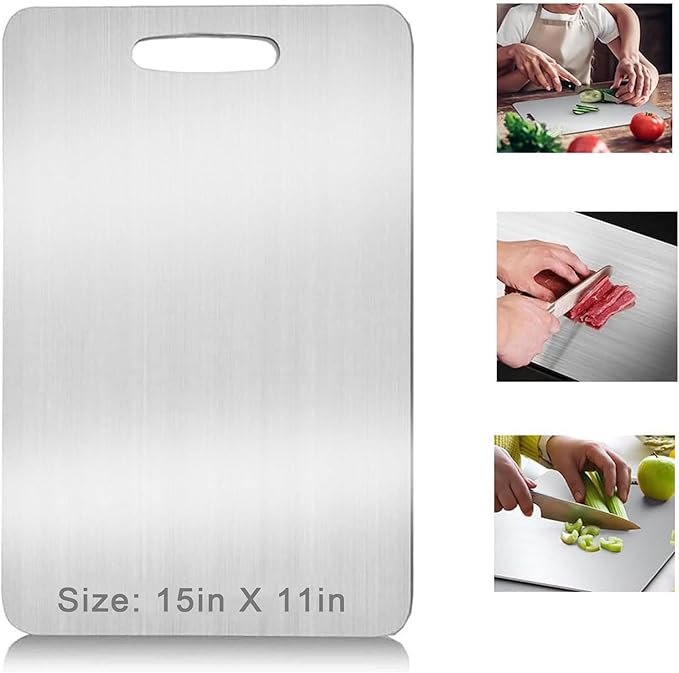 Titanium Cutting Board, 2025 Upgrade 100% Pure Titanium Cutting Boards for Kitchen, 1 Pack Double Sided Medical-grade Titanium Cutting Mat are Used for Meat, Fruits and Vegetables (15.35 * 11.02in)