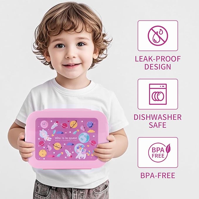 Leak-Proof, 8-Compartment Bento-Style Kids Lunch Box - Ideal Portion Sizes for Ages 6+, Durale, Drop-Proof, Dishwasher Safe, & Made with BPA-Free Materials (pink)