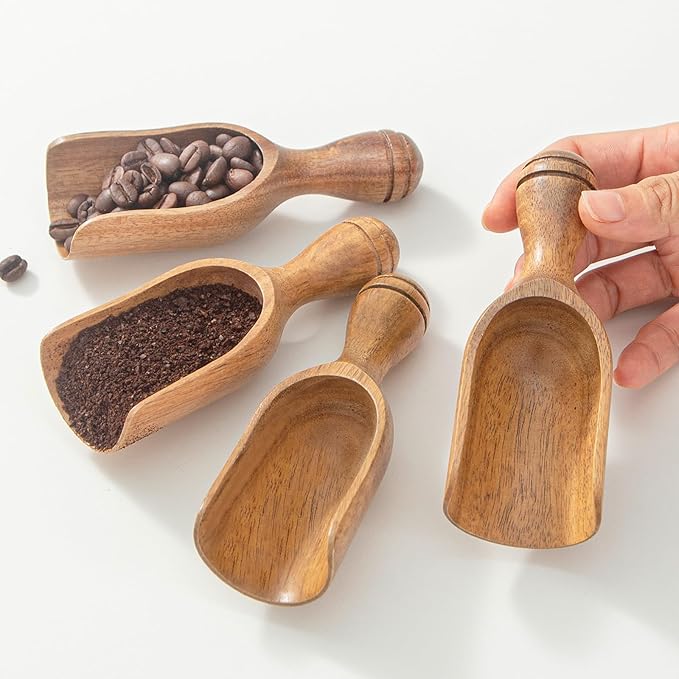 Wooden Scoops for Canisters 4PCS Wooden Scoop for Jars 4.9″Med-size Acacia Measuring Spoon for Ground Coffee Scoops Shovel Kitchen Scooping for Powder Bath Salt Laundry Detergent Shove-Multipurpose