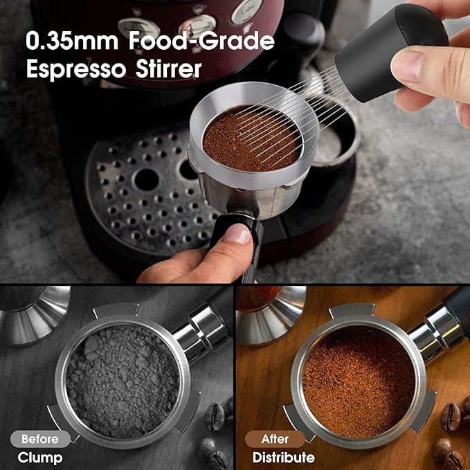 54mm Espresso Accessories Kit, Coffee Distributor and Tamper Leveler, WDT Tool and Dosing Funnel Set Fits 54 mm Espresso Machines and Portafilters