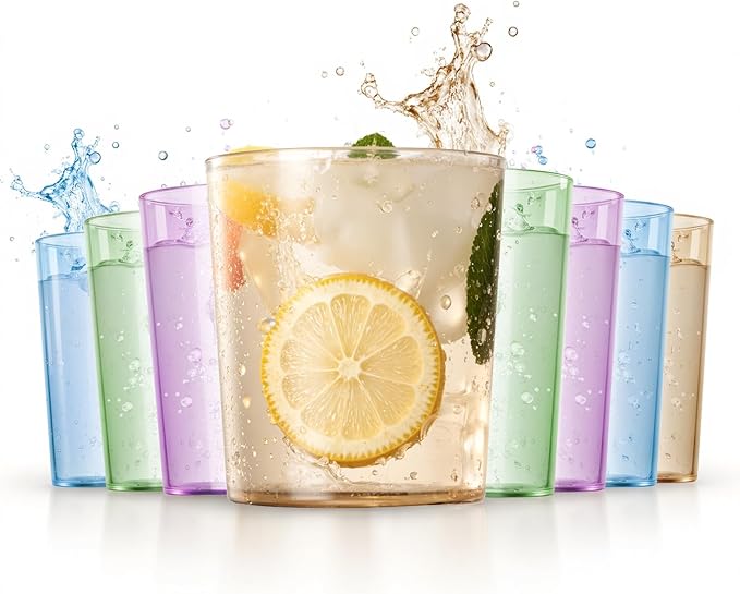 Liacere Color Plastic Drinking Glasses (Set of 12) 14 oz Color Reusable Plastic Glasses Colors，Kitchen Water Glasses Cup, Bar Tumbler Glassware Set for Beer, Juice, Cocktail, Whiskey, Milk