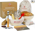 Bread Proofing Basket- 9-Inch Round Banneton Set Of 2- Sourdough Bread Baking Supplies complete tools- Dough Proofing Basket for Fermentation- With Linen Bread Bag + 16 Included Accessories For A Gift