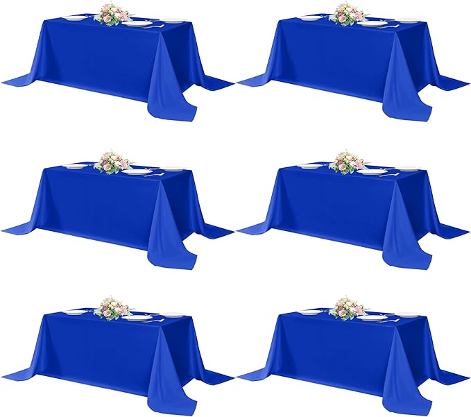 sancua Rectangle Tablecloths 6 Pack - 90x132 Inch - Royal Blue Washable Fabric Cloth Table Cloth, Large Reusable Polyester Table Covers for Wedding, Party, Birthday, Banquet