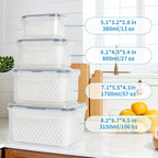 4 Pack Fruit Storage Containers for Fridge with Removable Colanders, Produce Storage Containers for Fridge, Airtight Food Storage Containers for Berry Fruit Vegetable Meat Keeper Fresh (no handle)
