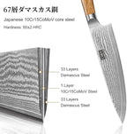 5 Pieces Kitchen Knife Sets, Ultra Sharp Professional Damascus Super Steel Chef Knives Sets with Ergonomic Olive Wood Handle, Including Chef, Bread, Santoku, Utility & Paring Knives