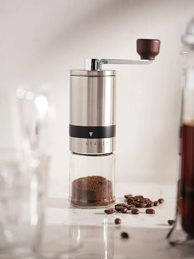 Manual Coffee Bean Grinder | 6 Coarseness Settings | Espresso, Cold Brew, French Press, Drip, | Burr Hand Mill | Home, Portable, Camping, Travel